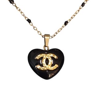 Chanel CC Black Rhinestone Heart Pendant Upcycled Necklace